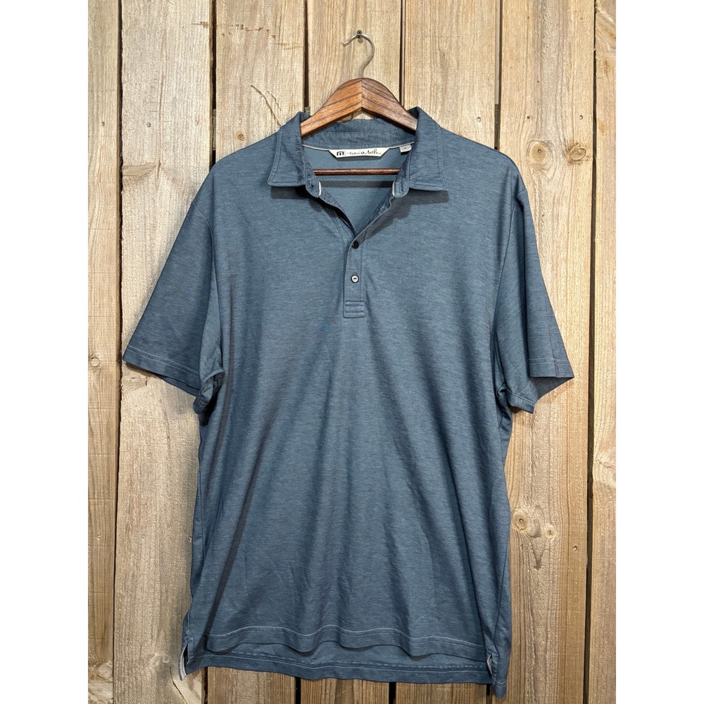 TravisMathew Mens XL Blue Heather Pima Cotton Blend Short Sleeve Golf Polo Shirt